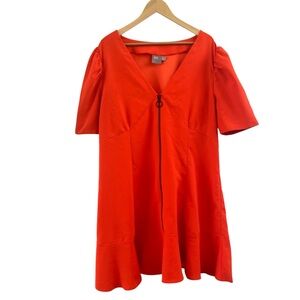 ESOS DESIGN Orange V-Neck Zip Front Puff Sleeve Mini Dress